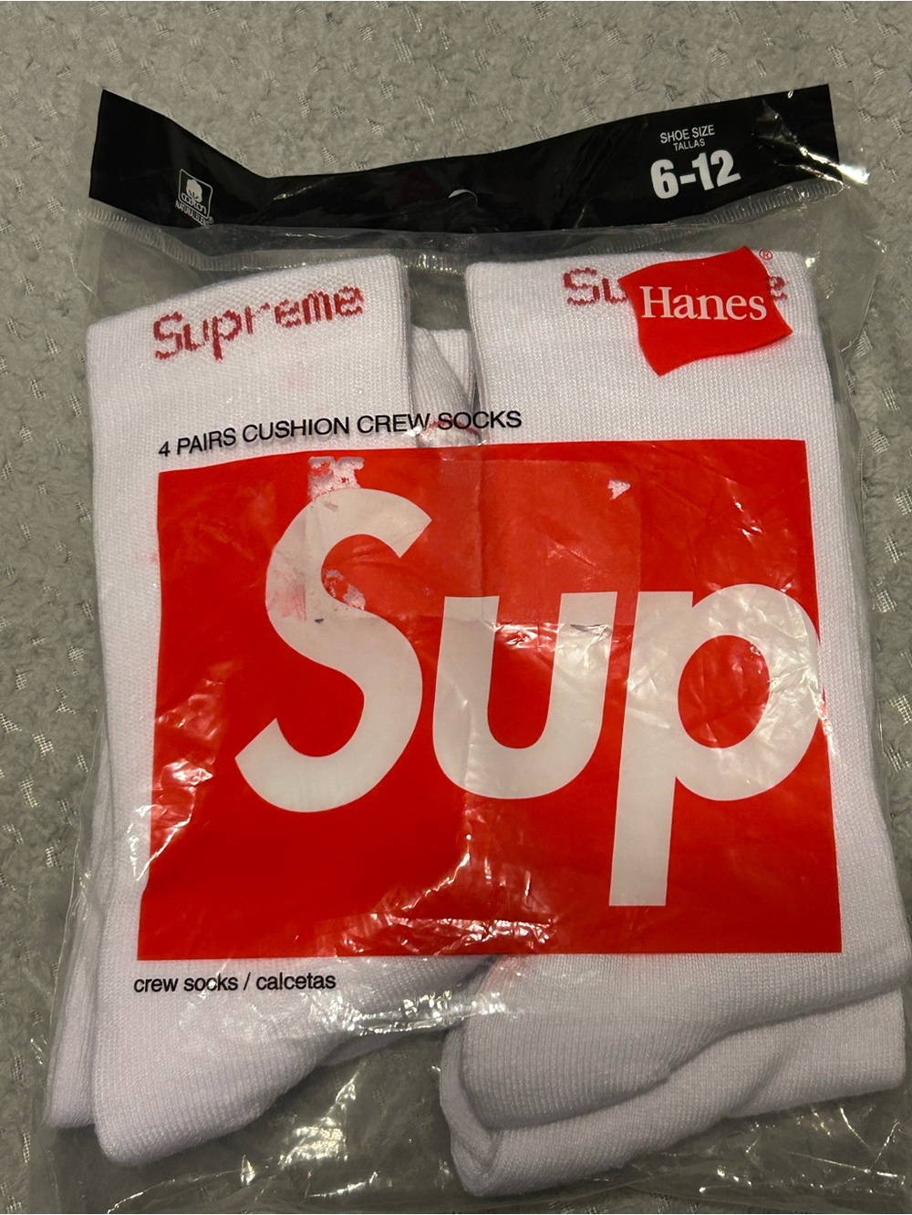 Supreme White Crew Socks with 8 socks 4 pair